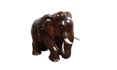 Lot 1368 - MADRAS CARVED HARDWOOD LOGGING ELEPHANT