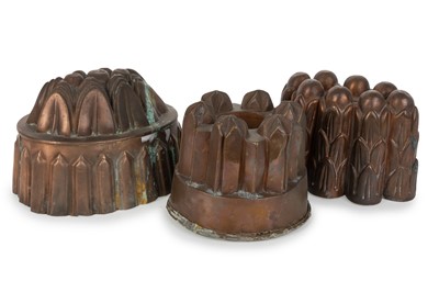 Lot 1494 - THREE COPPER JELLY MOULDS