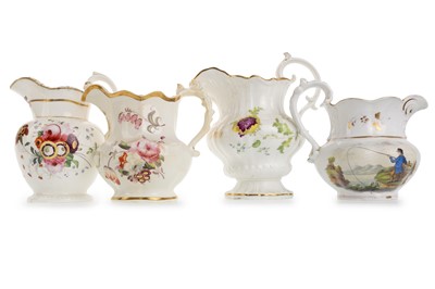 Lot 1499 - FOUR LATE GEORGIAN / VICTORIAN CERAMIC WATER JUGS