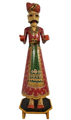 Lot 1511 - LARGE PAIR OF INDIAN PAINTED WOOD FIGURES