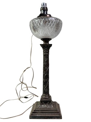 Lot 216 - VICTORIAN SILVER PLATED OIL LAMP
