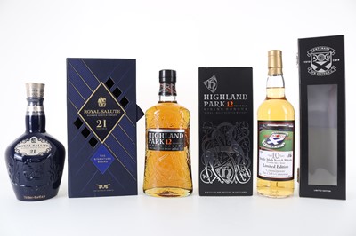 Lot 185 - ARRAN 10 YEAR OLD FOR AYR UNITED CENTENARY, HIGHLAND PARK 12 YEAR OLD VIKING HONOUR