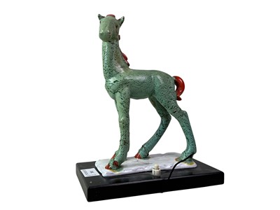 Lot 301 - CHINESE STYLE TERRACOTTA HORSE FIGURE LAMP BASE