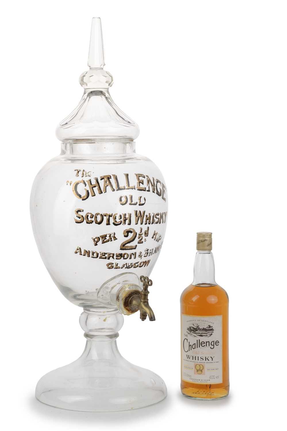 Lot 1344 - VICTORIAN GLASS ADVERTISING WHISKY DISPENSER