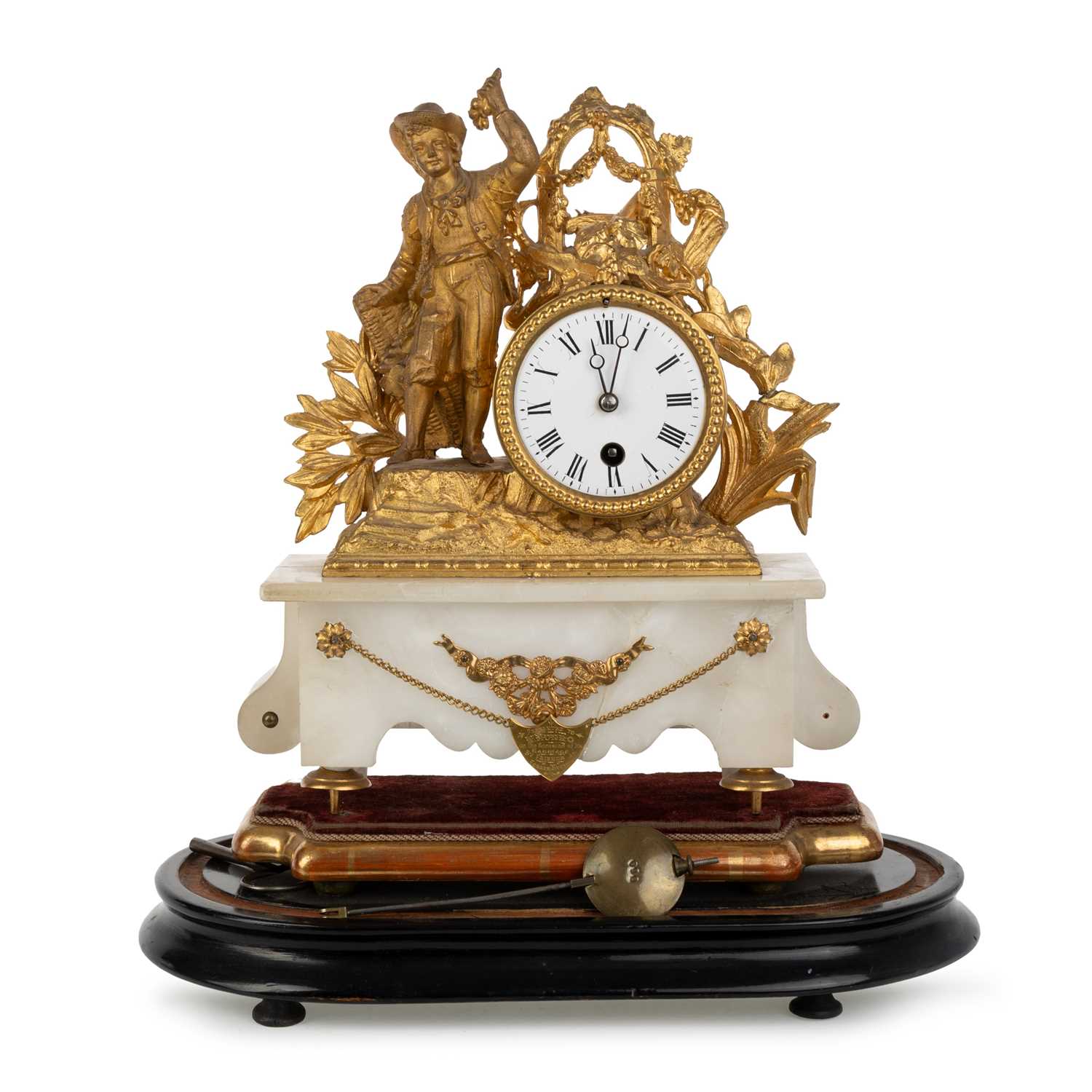 Lot 993 - FRENCH GILT METAL AND MARBLE MANTEL CLOCK