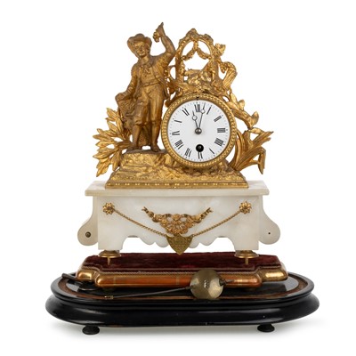 Lot 993 - FRENCH GILT METAL AND MARBLE MANTEL CLOCK