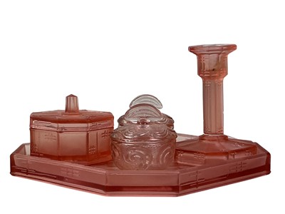 Lot 521 - ART DECO GLASS DRESSING TABLE SET