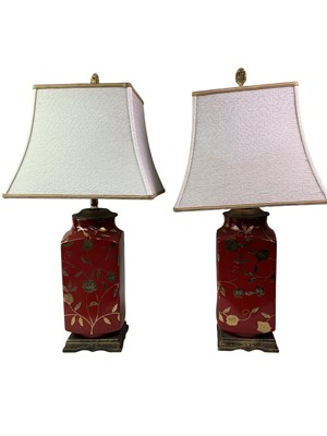 Lot 476 - PAIR OF CERAMIC VASE TABLE LAMPS