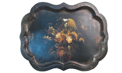 Lot 1552 - VICTORIAN LACQUERED PAPIER MACHE TRAY