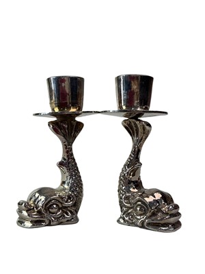 Lot 444 - PAIR OF SILVER PLATED CANDLESTICKS