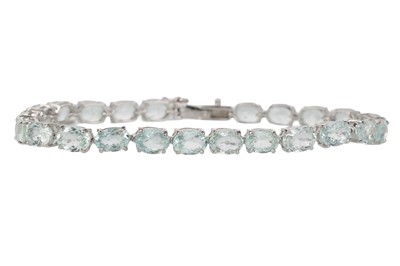 Lot 757 - AQUAMARINE TENNIS BRACELET