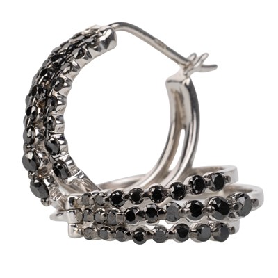 Lot 765 - PAIR OF BLACK DIAMOND HOOP EARRINGS