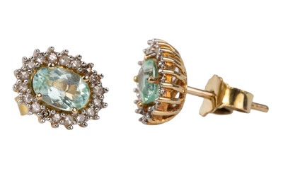 Lot 775 - PAIR OF EMERALD AND DIAMOND CLUSTER EARRINGS