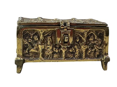 Lot 592 - CAST BRASS JEWEL CASKET