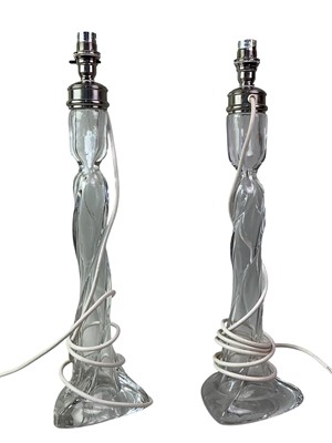 Lot 593 - PAIR OF SPIRAL MOULDED CLEAR GLASS TABLE LAMPS