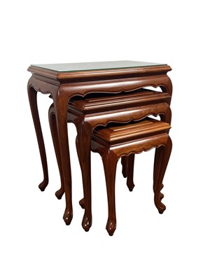 Lot 567 - CHINESE HARDWOOD NEST OF THREE TABLES