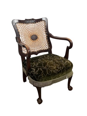 Lot 578 - MAHOGANY BERGÈRE CANE PANELLED ELBOW CHAIR