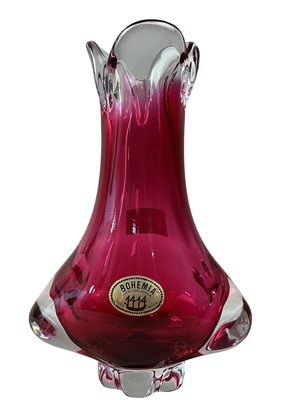 Lot 605 - CZECH 'BOHEMIA' RUBY TINTED PEAR SHAPED VASE