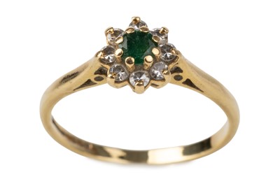 Lot 717 - EMERALD AND DIAMOND CLUSTER RING