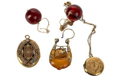 Lot 727 - TWO LOCKET PENDANTS AND OTHER JEWELLERY
