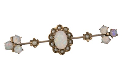 Lot 782 - OPAL AND SEED PEARL BAR BROOCH
