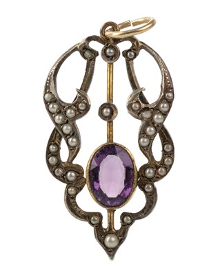Lot 785 - AMETHYST AND SEED PEARL HOLBEIN