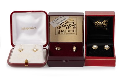 Lot 786 - THREE PAIRS OF GOLD EARRINGS