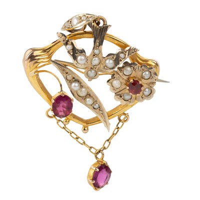 Lot 703 - EDWARDIAN GEMSTONE AND PEARL HOLBEIN