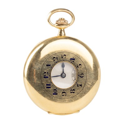 Lot 917 - EIGHTEEN CARAT GOLD HALF HUNTER POCKET WATCH