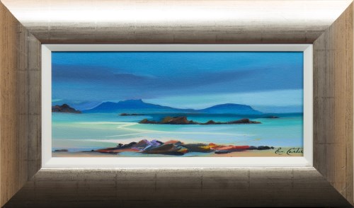 Lot 46 - * PAM CARTER, EIGG FROM ARDNAMURCHAN oil on...