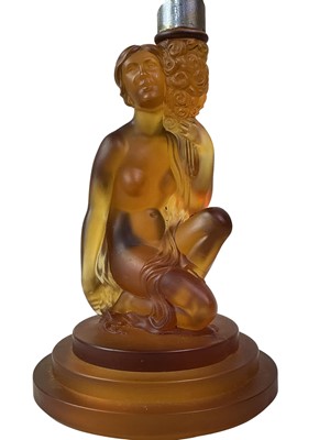 Lot 38 - WALTHER & SOHNE AMBER GLASS FIGURAL LAMP BASE