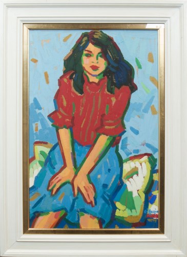 Lot 50 - * JOAN GILLESPIE, THE RED TOP oil on board,...