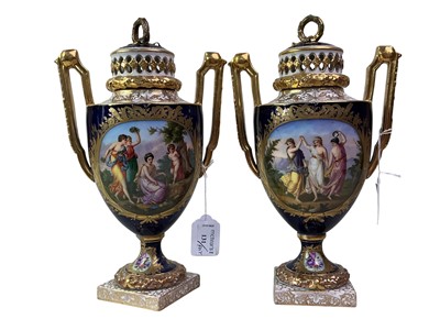 Lot 131 - PAIR OF DRESDEN PORCELAIN URNS