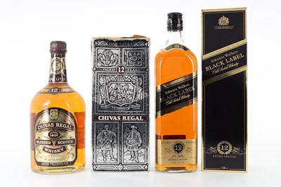 Lot 110 - JOHNNIE WALKER 12 YEAR OLD BLACK LABEL 1L AND CHIVAS REGAL 12 YEAR OLD 1L
