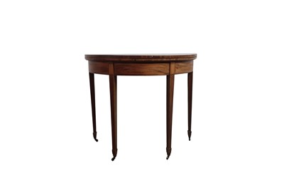 Lot 337 - MAHOGANY DEMI LUNE TEA TABLE