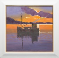 Lot 102 - * FRANK COLCLOUGH, BOAT IN CALM WATERS oil on...