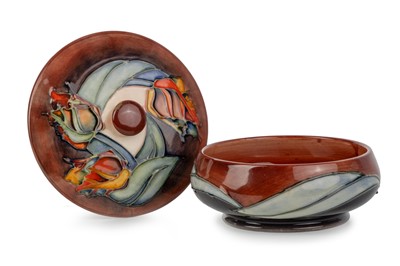 Lot 1505 - SALLY TUFFIN FOR MOORCROFT POTTERY, POWDER BOWL AND COVER