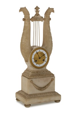 Lot 1016 - FRENCH EMPIRE STYLE ALABASTER MANTEL CLOCK