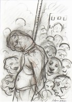 Lot 113 - * PETER HOWSON OBE, THE MOB mixed media on...