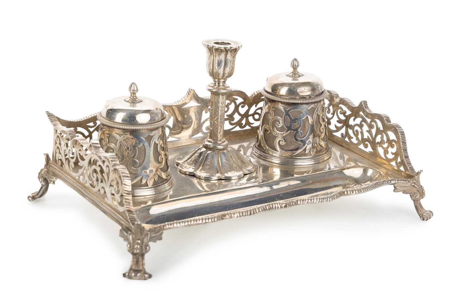 Lot 42 - VICTORIAN SILVER DESK INKSTAND
