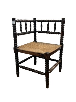 Lot 1416 - VICTORIAN OAK CORNER CHAIR AND STOOL