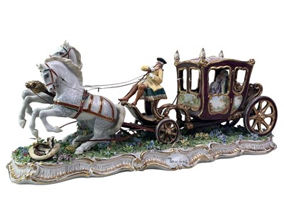 Lot 296 - CAPODIMONTE PORCELAIN HORSE DRAWN CARRIAGE