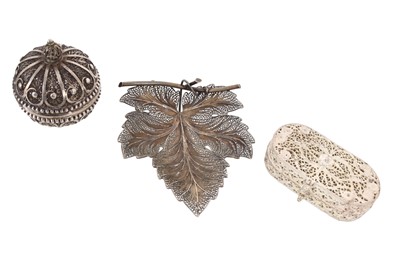 Lot 845 - GROUP OF THREE EASTERN WHITE METAL FILIGREE WARES
