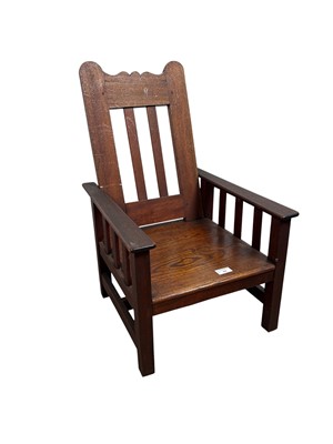 Lot 498 - REPRODUCTION OAK CHILD'S ARMCHAIR