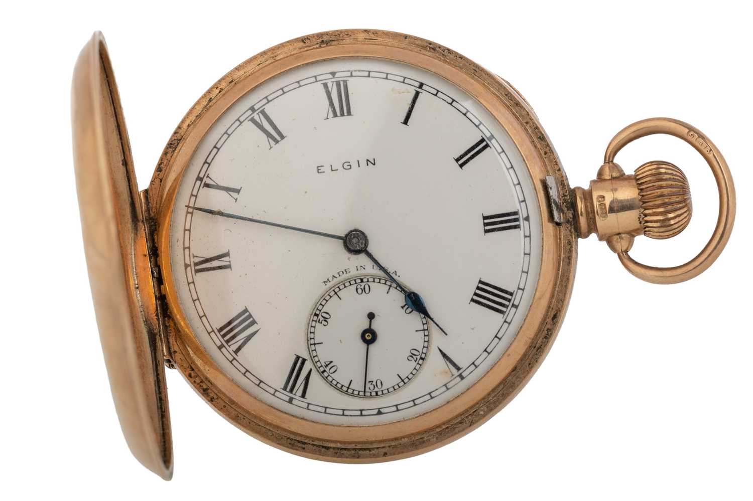 Lot 826 - ELGIN NINE CARAT GOLD POCKET WATCH
