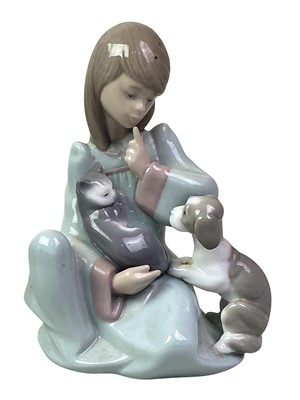 Lot 484 - LLADRO FIGURE OF A GIRL WITH CAT AND PUPPY