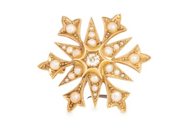 Lot 455 - DIAMOND AND PEARL STARBURST BROOCH