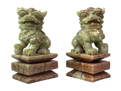 Lot 736 - PAIR OF CHINESE ONYX FOO DOG FIGURES