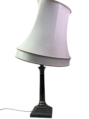 Lot 697 - SILVER PLATED CORINTHIAN COLUMN TABLE LAMP