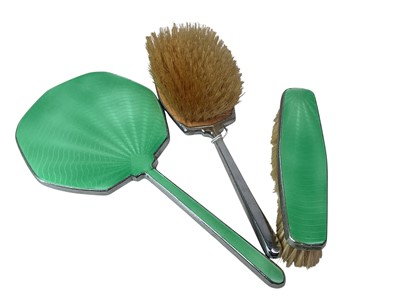 Lot 705 - SILVER PLATED AND ENAMEL DRESSING SET